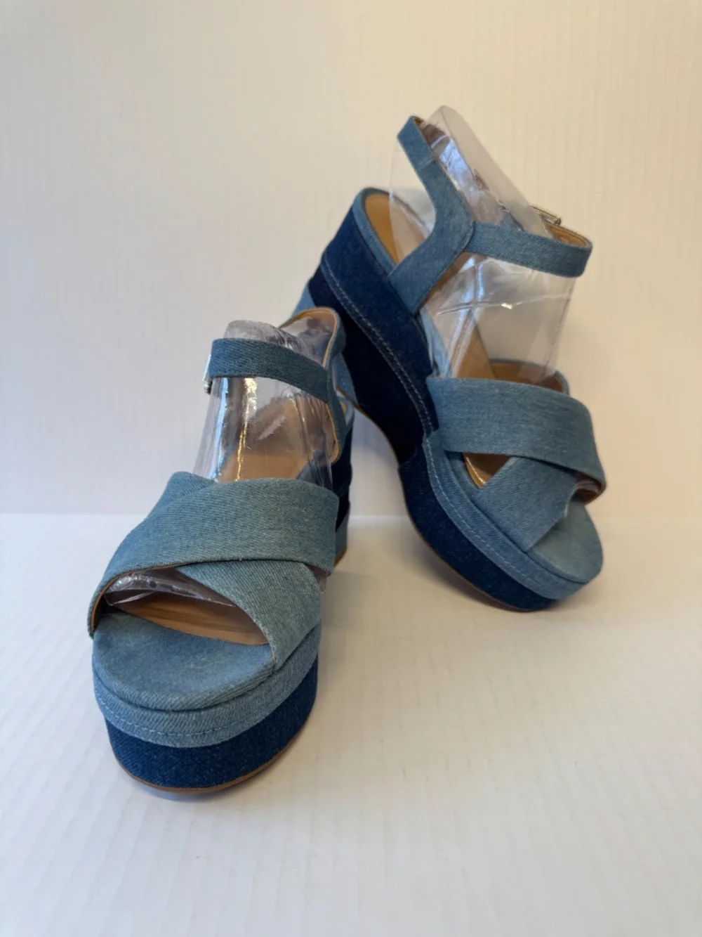 AEROSOLES Denim Blue Crossband Wedge Sandals
